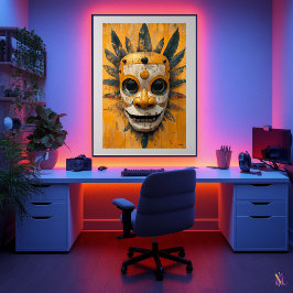 Sun Warrior Mask - Meso-Amerikaans ritueel symbool Poster