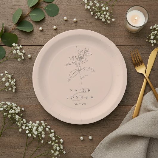 Sun-Washed Garden Motif Wedding Blush ID1283 Papieren Bordje