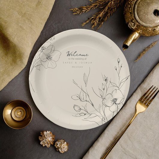 Sun-Washed Garden Wedding Floral Border ID1283 Papieren Bordje