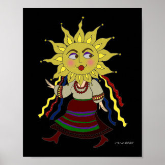 Sun Woman Ukraine Folk Art Poster