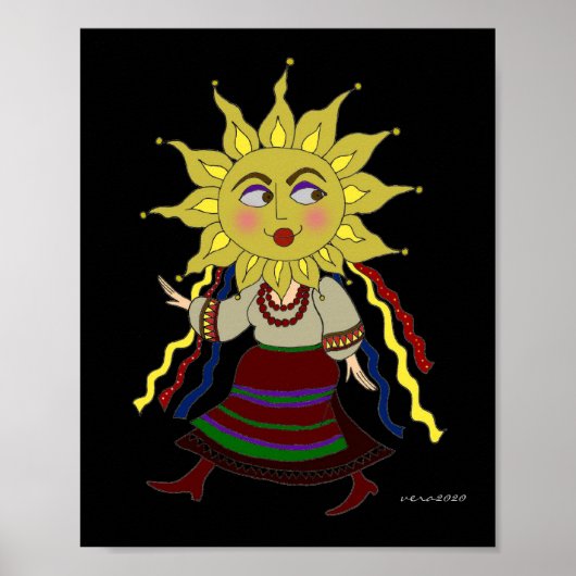 Sun Woman Ukraine Folk Art Poster (Voorkant)