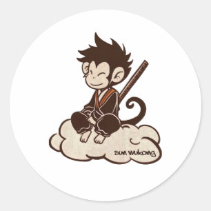 Sun Wukong surft op een wolk Aap Koning Chinees Ronde Sticker