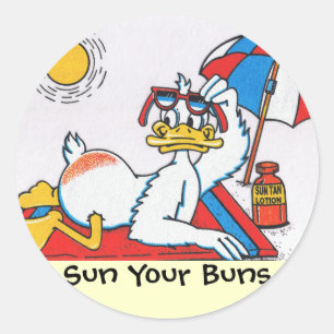Sun Your Buns Vacation Humor Ronde Sticker