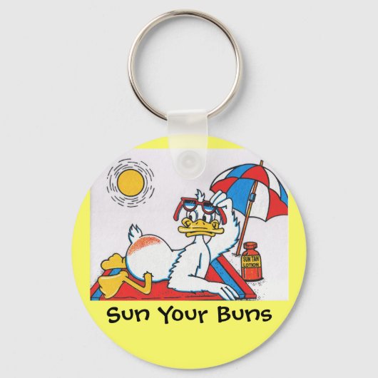 Sun Your Buns Vacation Humor Sleutelhanger (Voorkant)