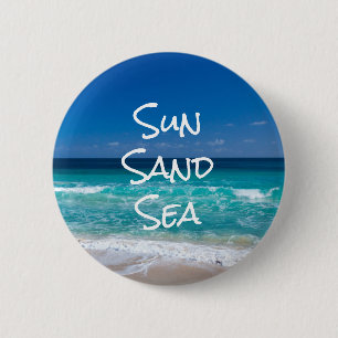 Sun Zand Zee Tropical Beach Turquoise Water Ronde Button 5,7 Cm