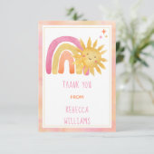 Sun | Zonneboog en regenboogachtig Baby shower Dan Bedankkaart (Staand voorkant)