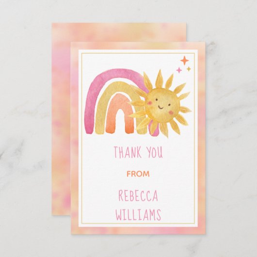 Sun | Zonneboog en regenboogachtig Baby shower Dan Bedankkaart (Voorkant / Achterkant)