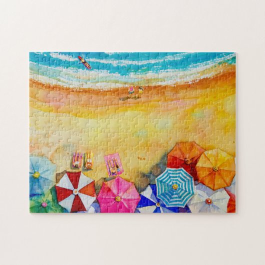 Sunbathers Colorful Beach Umbrellas Legpuzzel (Horizontaal)