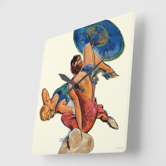 Sunbathers Vierkante Klok (Hoek)