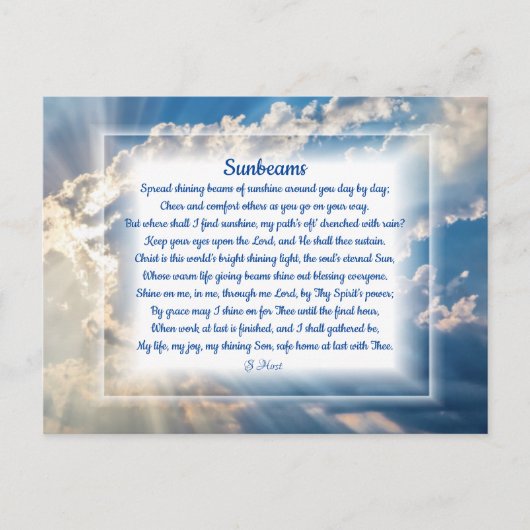 "Sunbeams" Christelijk gedicht Vakantie Briefkaart (Voorkant)