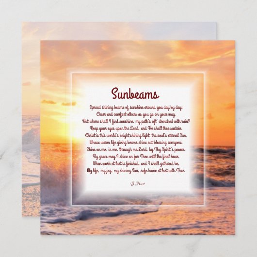 "Sunbeams" Christelijke gedicht Opmerking Kaart (Voorkant / Achterkant)