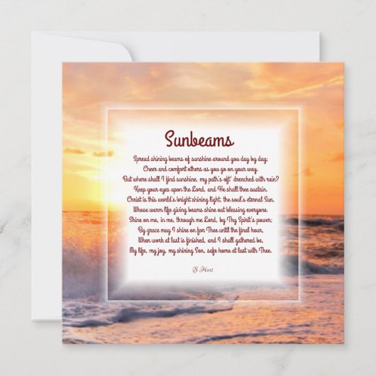 "Sunbeams" Christelijke gedicht Opmerking Kaart (Voorkant)