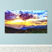 Sunbeams Mountains Photo Stretted Canvas Print (Insitu (Houten vloer))