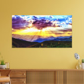 Sunbeams Mountains Photo Stretted Canvas Print (Insitu (Woonkamer))