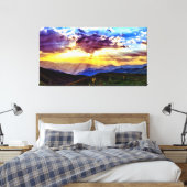 Sunbeams Mountains Photo Stretted Canvas Print (Insitu (Slaapkamer))