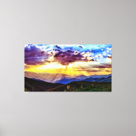Sunbeams Mountains Photo Stretted Canvas Print