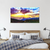 Sunbeams Mountains Photo Stretted Canvas Print (Insitu (Slaapkamer))