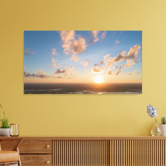 Sunbeams, Sunrise, Blue Sky, Fluffy Clouds Afbeeld Canvas Afdruk (Insitu (Woonkamer))