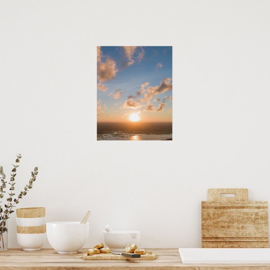 Sunbeams, Sunrise, Blue Sky, Fluffy Clouds Afbeeld Poster (Keuken)