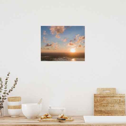 Sunbeams, Sunrise, Blue Sky, Fluffy Clouds Afbeeld Poster (Keuken)
