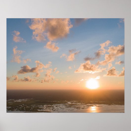 Sunbeams, Sunrise, Blue Sky, Fluffy Clouds Afbeeld Poster (Voorkant)
