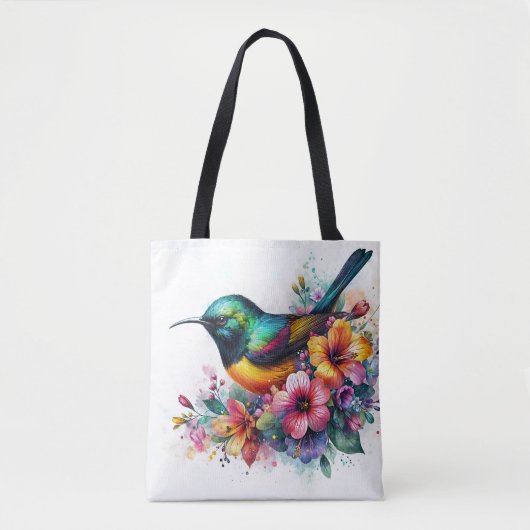 Sunbird Waterverf Floral Art Tote Bag (Voorkant)