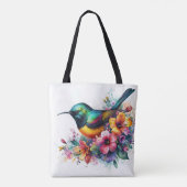 Sunbird Waterverf Floral Art Tote Bag (Achterkant)