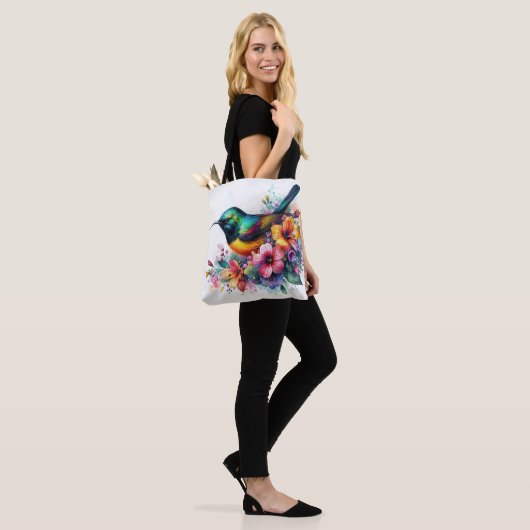 Sunbird Waterverf Floral Art Tote Bag (Op model)