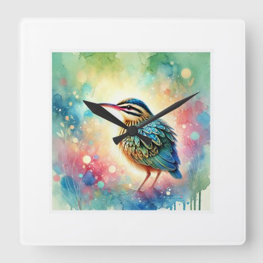 Sunbittern bird 270824AREF131 - Watercolor Vierkante Klok (Voorkant)
