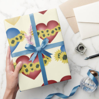 Sunbloemen en hart. Liefde en bloemen. Cadeaupapier