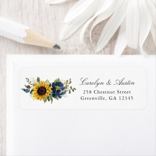 Sunbloemen Navy Blue Floral Return Address Label (Insitu)