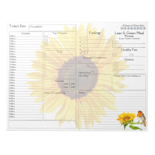 Sunbloemen Robin Daily Planner 5 - 1 Food Journal Notitieblok (Voorkant)