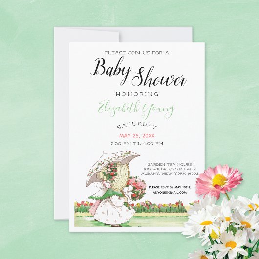 Sunbonnet Girls Garden Baby shower Kaart