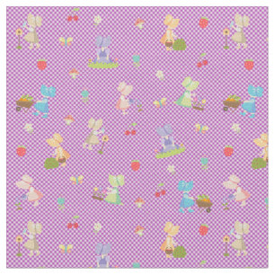 Sunbonnet Sue Gardening on Bias Violet Gingham Stof