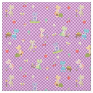 Sunbonnet Sue Gardening on Bias Violet Gingham Stof