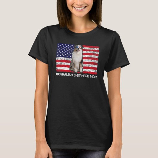 Sunbrillen Australian Shepherd Mam Flag American U T-shirt (Voorkant)