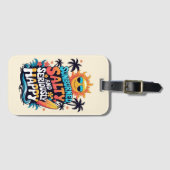 Sunburned Salty and Happy – Retro Beach Vibes Bagagelabel (Voorkant (horizontaal))