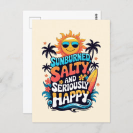 Sunburned Salty and Happy – Retro Beach Vibes Briefkaart