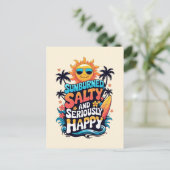 Sunburned Salty and Happy – Retro Beach Vibes Briefkaart (Staand voorkant)