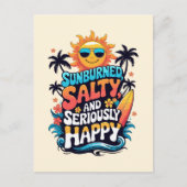 Sunburned Salty and Happy – Retro Beach Vibes Briefkaart (Voorkant)