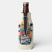 Sunburned Salty and Happy – Retro Beach Vibes Flesjeskoeler (Fles Achterkant)