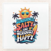 Sunburned Salty and Happy – Retro Beach Vibes Glazen Onderzetter (Voorkant)
