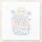 Sunburned Salty and Happy – Retro Beach Vibes Glazen Onderzetter (Achterkant)