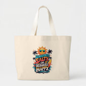 Sunburned Salty and Happy – Retro Beach Vibes Grote Tote Bag (Voorkant)