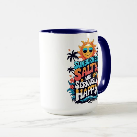Sunburned Salty and Happy – Retro Beach Vibes Mok (Voorkant rechts)