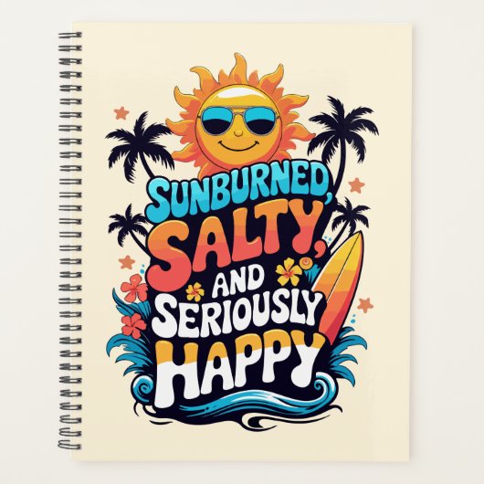 Sunburned Salty and Happy – Retro Beach Vibes Planner (Voorkant)