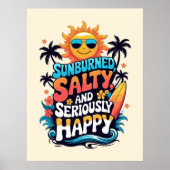 Sunburned Salty and Happy – Retro Beach Vibes Poster (Voorkant)