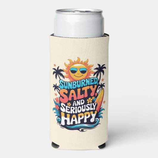Sunburned Salty and Happy – Retro Beach Vibes Seltzer Blikjeskoeler (Seltzer Voorkant)