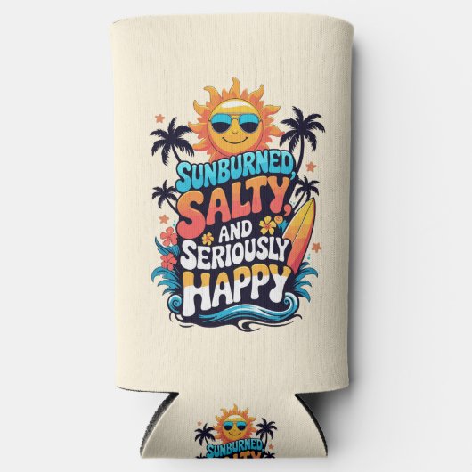 Sunburned Salty and Happy – Retro Beach Vibes Seltzer Blikjeskoeler (Voorkant)
