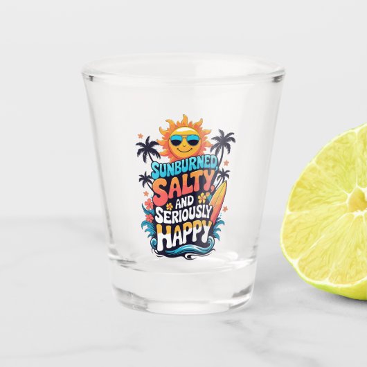 Sunburned Salty and Happy – Retro Beach Vibes Shot Glas (Voorkant)